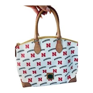 Dooney & Bourke Nebraska Cornhuskers Satchel Bag White Logo Print Leather Trim